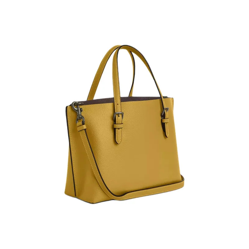 COACH Mollie Double Sided Leather Tote Bag, Shopping Bag, Handbag Medium Size Women's Antique Nickel With Linen-1