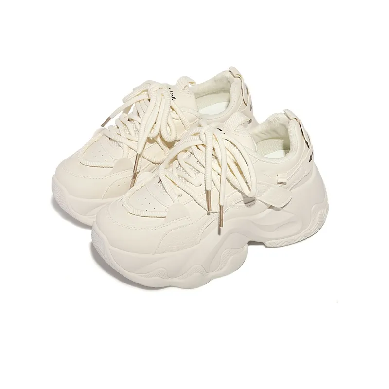 SNXR Anti-Slip Wear-Resistant Waterproof And Breathable Low-Top Chunky Sneakers Women's Beige-3