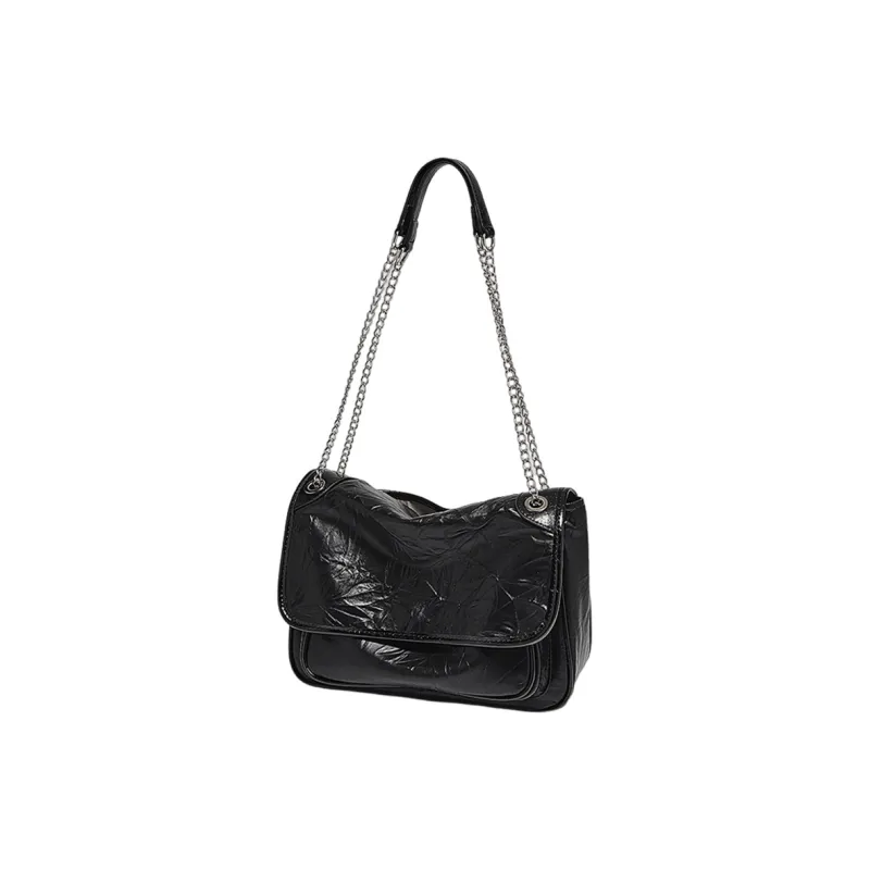 Marino Orlandi Cow Leather Synthetic Leather Chain Bag Shoulder Bag Medium Size Women's Black-1