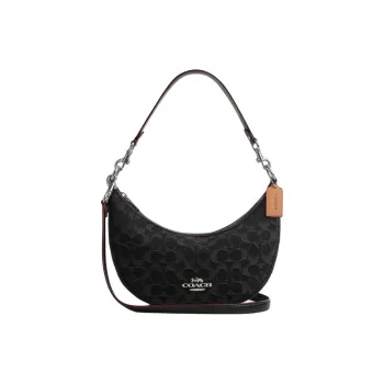 COACH Cow Leather Crescent Moon Bag Shoulder Bag Women's Black