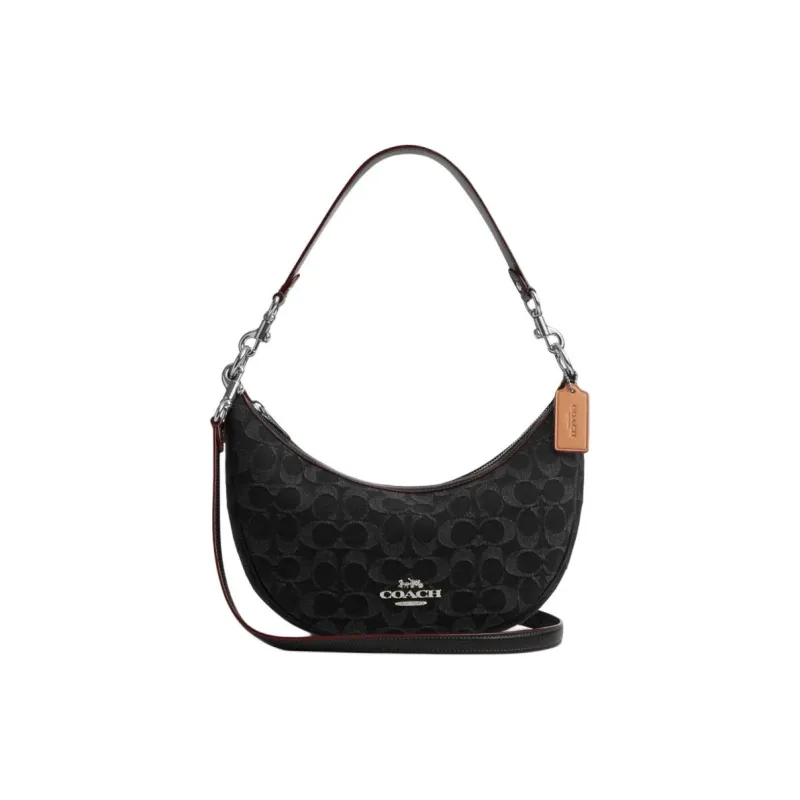 COACH Cow Leather Crescent Moon Bag Shoulder Bag Women's Black-0
