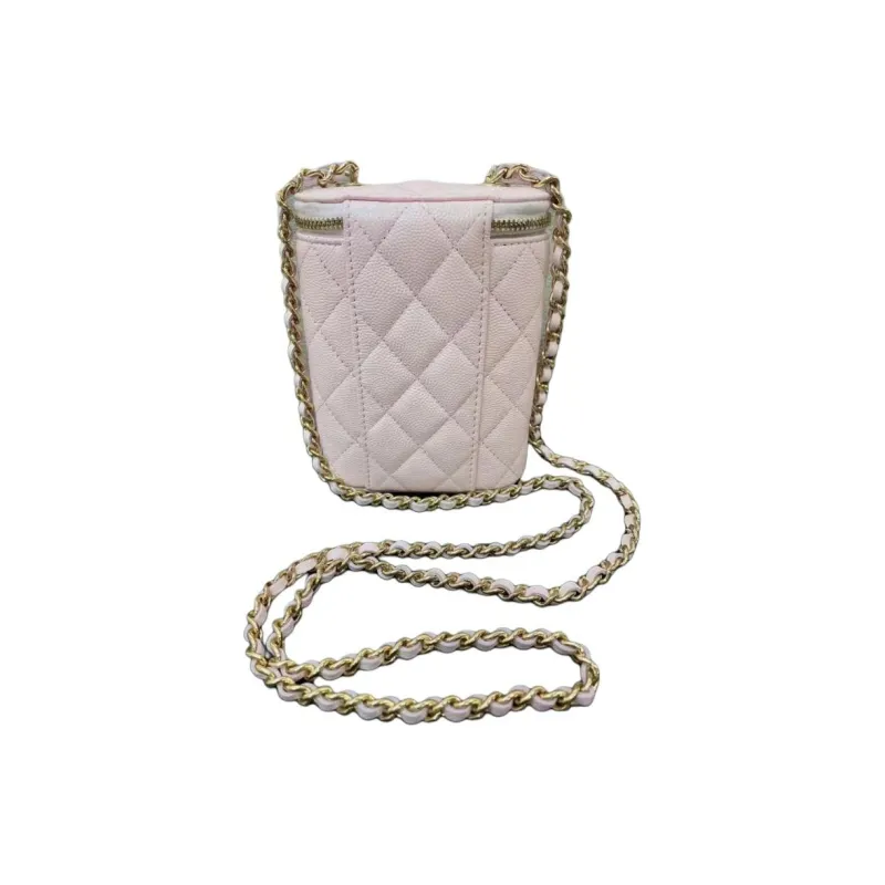 CHANEL Grained Shiny Calfskin Shoulder Bag Crossbody Bag Women's Pink-0