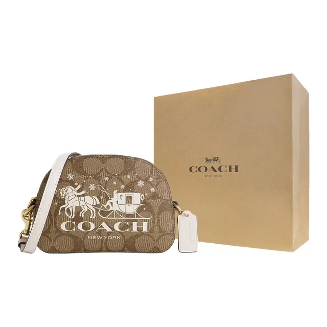COACH Serena Coated Canvas With Smooth Leather Camera Bag Shoulder Bag Crossbody Bag Mini Women's Gold & Khaki & Chalk-5