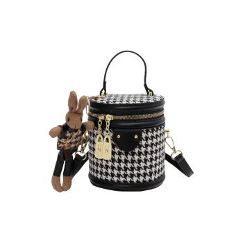 Dusen Kangaroo Woolen Handheld Bucket Bag, Shoulder Bag, Crossbody Bag, Handbag Women's Black/Brown