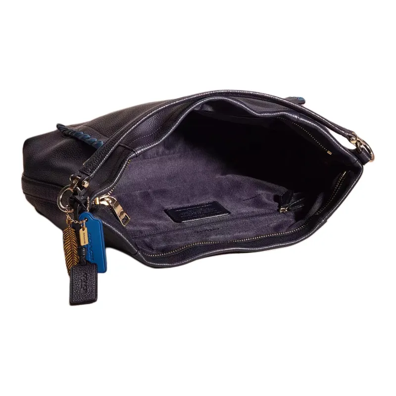 COACH Scout Polished Pebbled Leather Shoulder Bag Crossbody Bag Handbag Large Size Women's Light Gold With Marine Blue-2