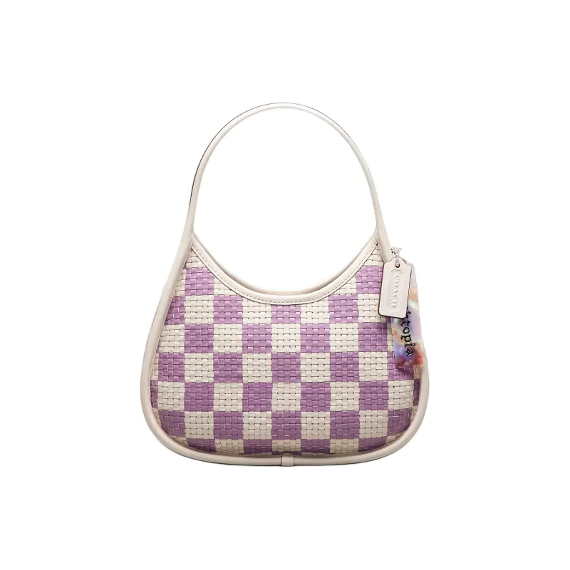 COACH Ergo Recycled Leather Handbag, Shoulder Bag Small Size Women's Chalk & Purple Orchid-0
