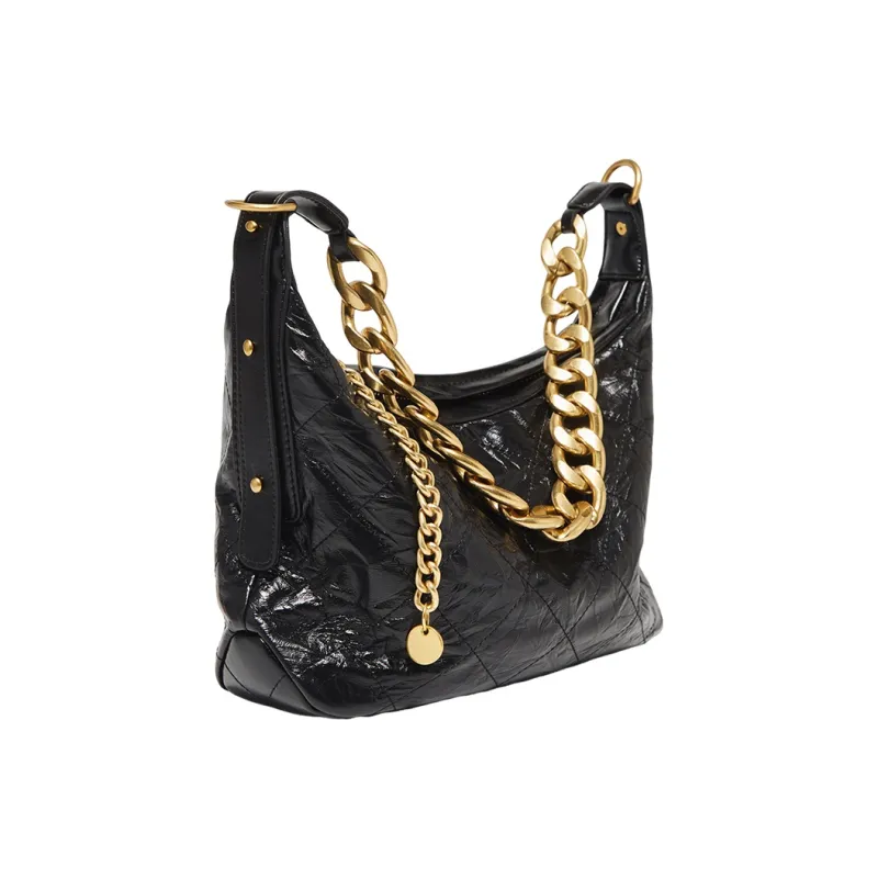 Marino Orlandi Top Grain Cow Leather Bonded Synthetic Leather Handbag Shoulder Bag Large Size Women's Black-3