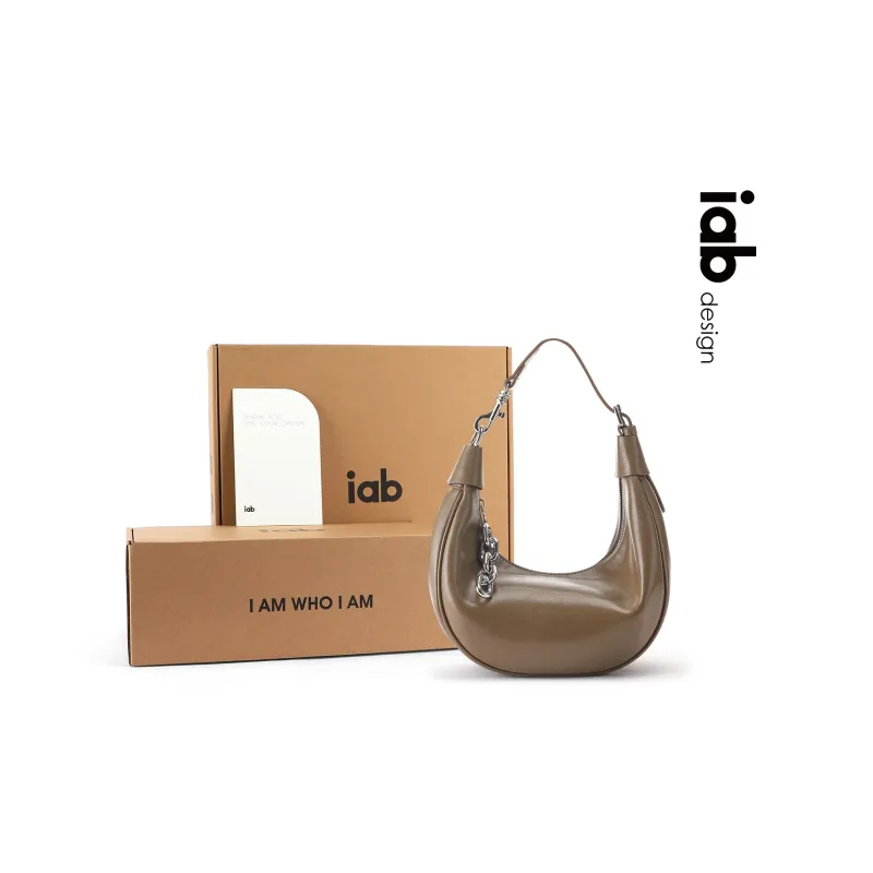 IAB Cow Leather Crescent Bag Shoulder Bag Medium Size Unisex Rum Color/Pine Brown/Cocoa Mocha-3