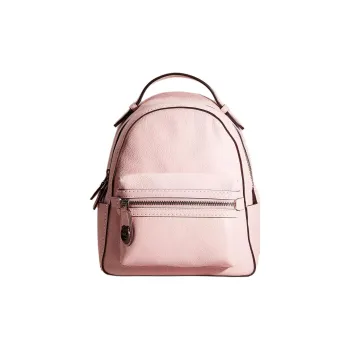 COACH Campus Polished Pebbled Leather Backpack Small Size Women's Tin Alloy With Aurora Blue Accents