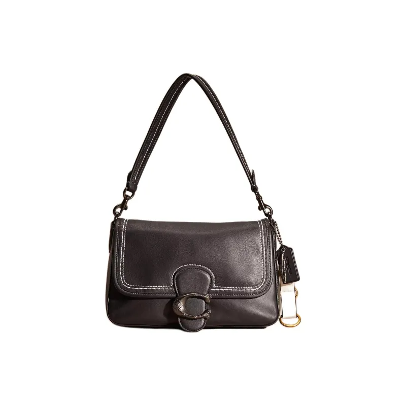 COACH Soft Tabby Smooth Leather Handbag, Shoulder Bag Regular Women's Tin & Black-0