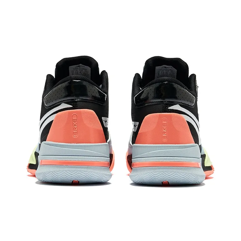 Erke Qibian Qi-Wuwei Cushioned Wear-Resistant Slip-Resistant High-Top Basketball Shoes Men's Jet Black Ork White-3