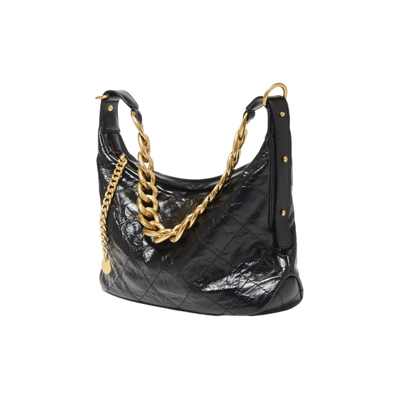 Marino Orlandi Top Grain Cow Leather Bonded Synthetic Leather Handbag Shoulder Bag Large Size Women's Black-2