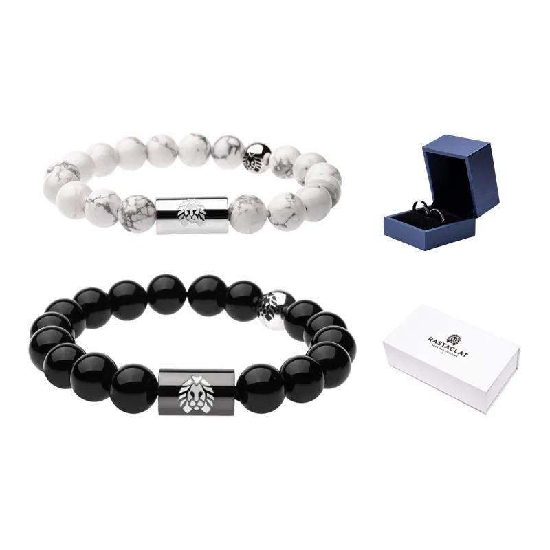 Rastaclat White Turquoise Small Lion Bracelet Chinese Style Beaded Bracelet Unisex-15