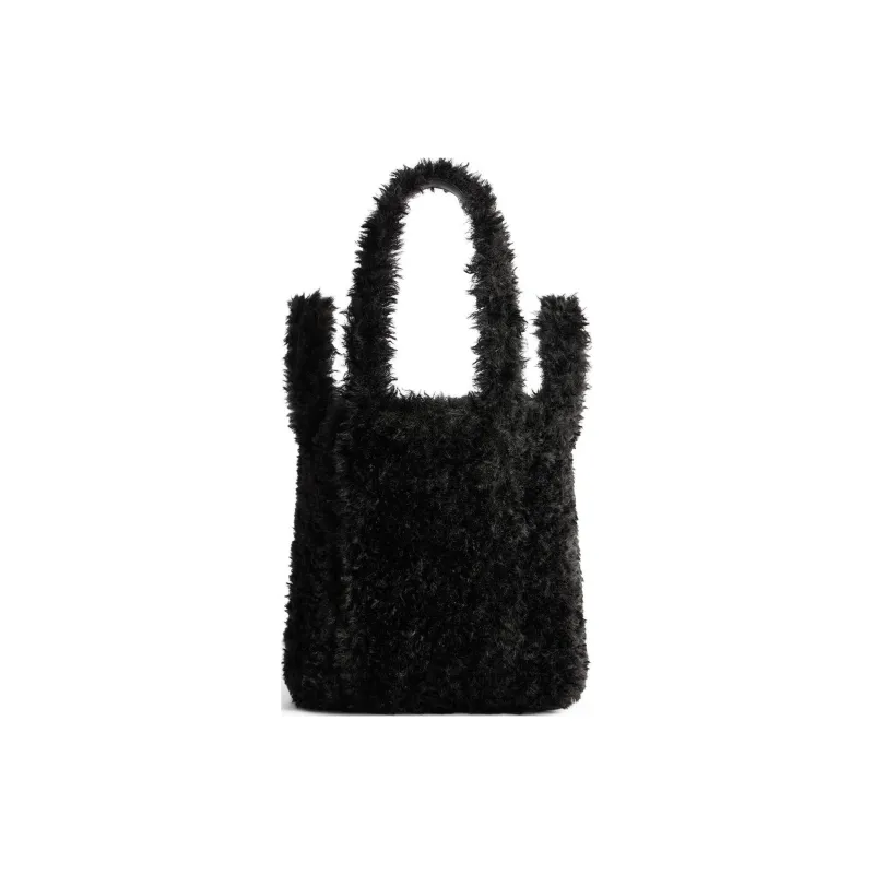 Balenciaga Curled Faux Fur One Shoulder Handbag Extra Small Women's Black-2