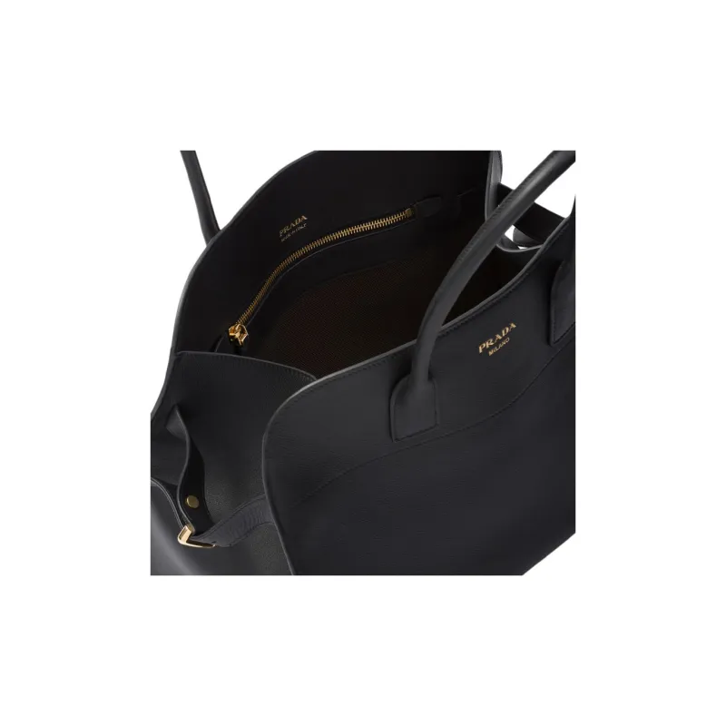 PRADA Grained Leather Tote Bag Shopping Bag Handbag Large Size Women's Black-5