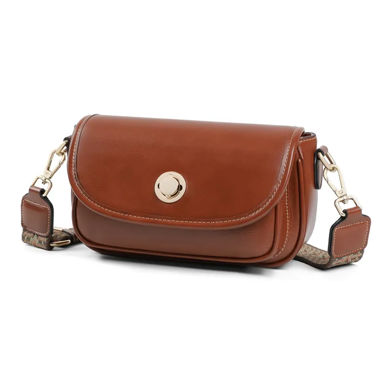 PT'SON Cow Leather With Synthetic Leather Shoulder Bag, Small Square Bag, Crossbody Bag Women's Brown-1
