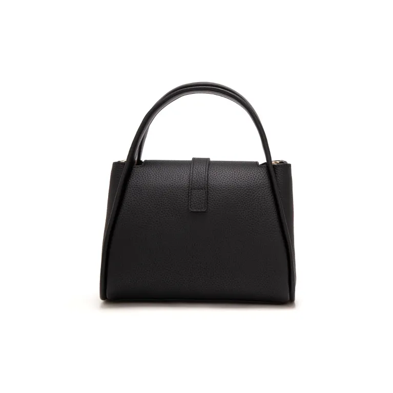 ELLE Top Grain Cow Leather Basket Bag, One Shoulder Handbag Small Size Women's Black/Khaki/Pink-7