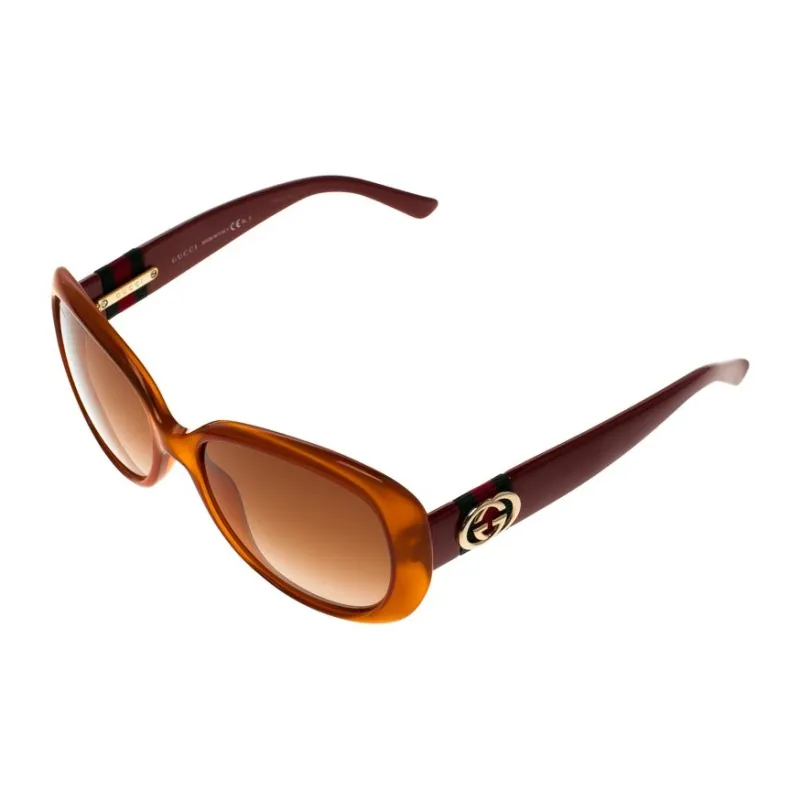 GUCCI Acetate Irregular Shape Sunglasses Women's Orange-0