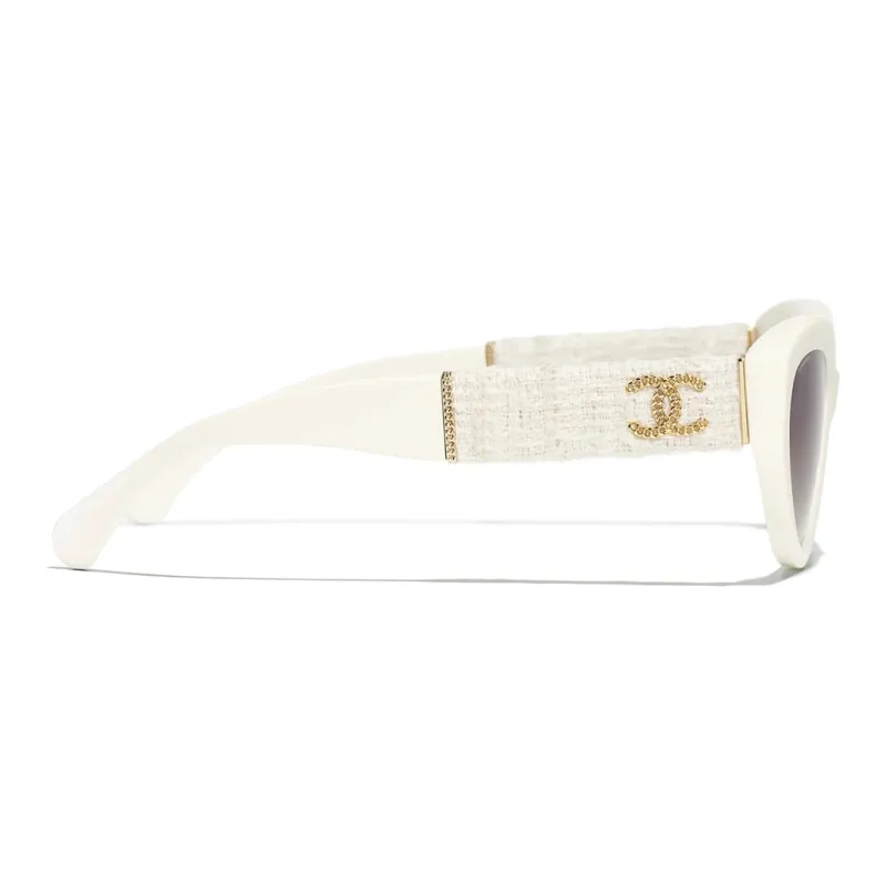 CHANEL Acetate Irregular Shape Sunglasses Unisex White-2