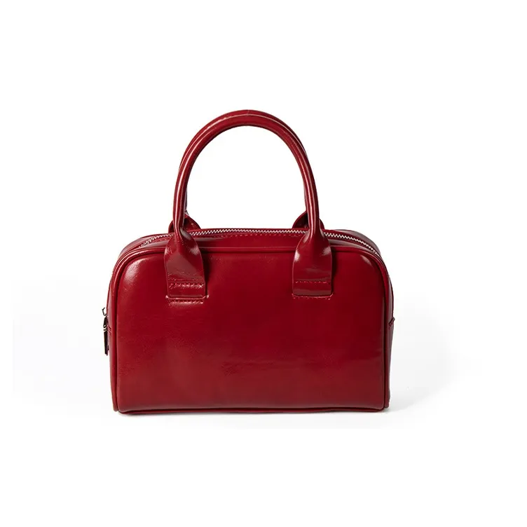 HAWA PU Bowling Bag Handbag Medium Size Women's Black/Red/Silver/Ecru/Coffee-2