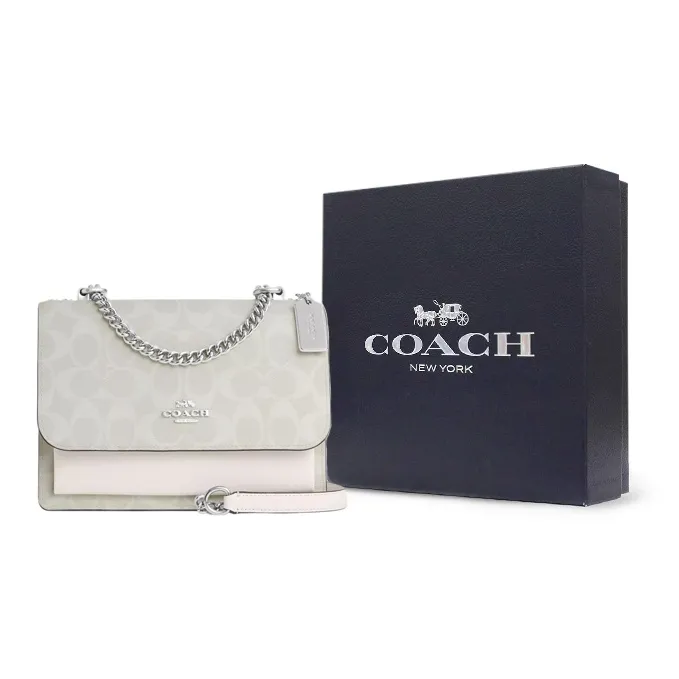 COACH Klare Canvas With Leather Chain Bag, Shoulder Bag, Crossbody Bag Mini Women's Chalk White & Glacier White-8