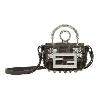 FENDI Baguette Jacquard Fabric Shoulder Bag Crossbody Bag Handbag Nano Women's Brown