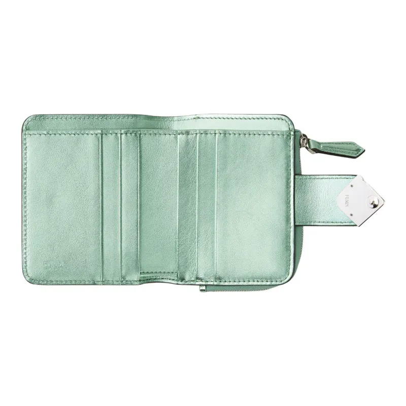FENDI FF Diamonds Series Layered Leather Wallet Women's Light Green-2