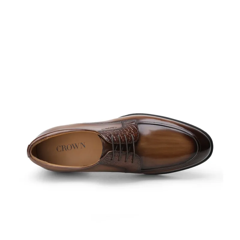 CROWN Dress Shoes Men Low Top Light Brown/Black-2