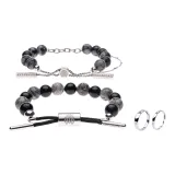 Black dazzling couple bracelet + 925 silver pair ring RCDW1484