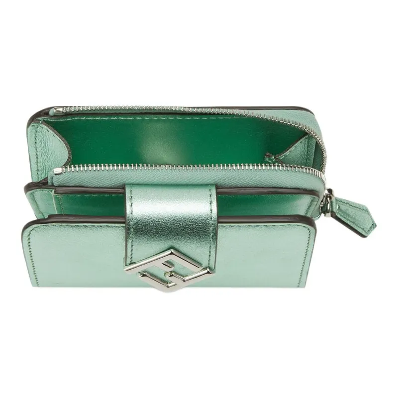 FENDI FF Diamonds Series Layered Leather Wallet Women's Light Green-3