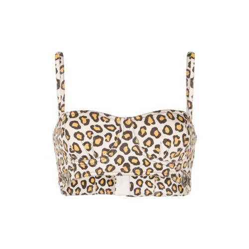 Rabanne Leopard-print Denim Bustier Top