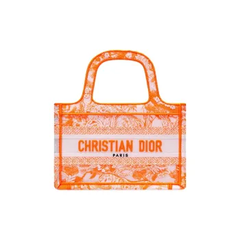 DIOR BookTote Transparent Effect Canvas Shoulder Bag Crossbody Bag Handbag Mini Women's Fluorescent Orange