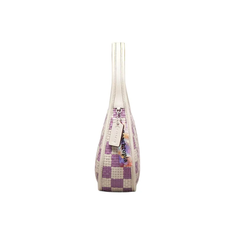 COACH Ergo Recycled Leather Handbag, Shoulder Bag Small Size Women's Chalk & Purple Orchid-1