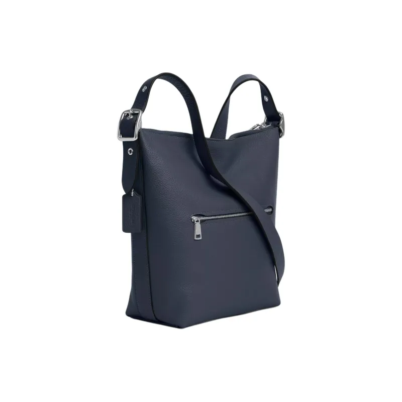 COACH Pebbled Leather Bucket Bag, Shoulder Bag, Crossbody Bag Medium Size Women's Silver Panel Denim-1
