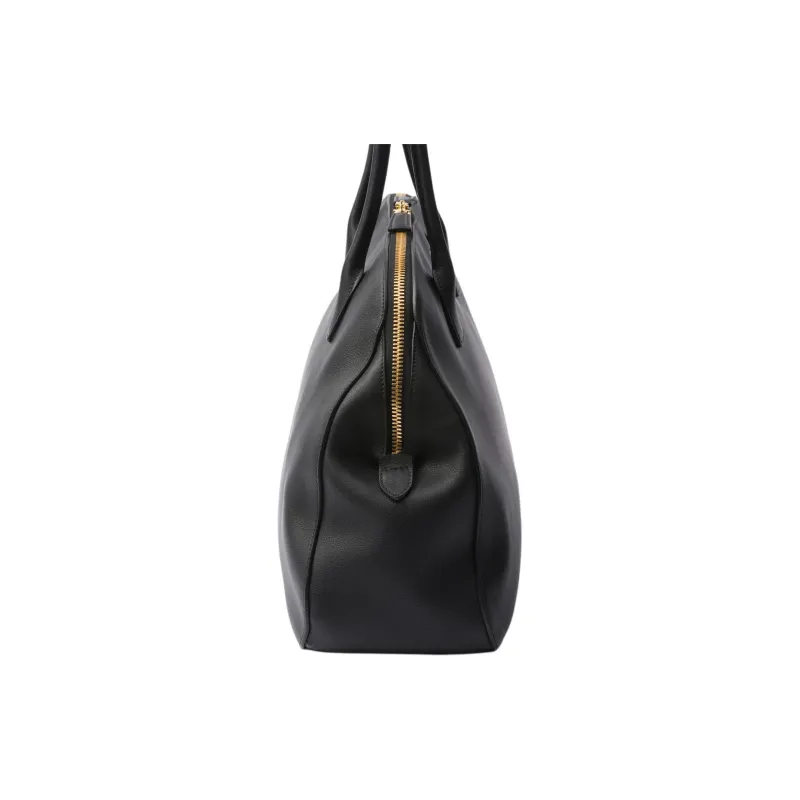PRADA Leather Tote Bag Shopping Bag Shoulder Bag Handbag Large Size Women's Black-4