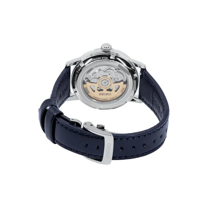 SEIKO Cocktail Series Automatic Mechanical Movement Leather Strap Watch Men's Watches Blue Dial-2