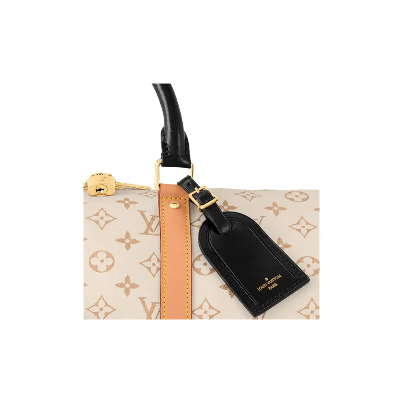 LOUIS VUITTON Keepall Coated Canvas Cow Leather Patchwork Trim Handbag Shoulder Bag Crossbody Bag Travel Bag Women's-5