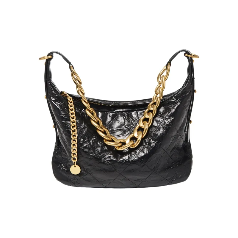 Marino Orlandi Top Grain Cow Leather Bonded Synthetic Leather Handbag Shoulder Bag Large Size Women's Black-1