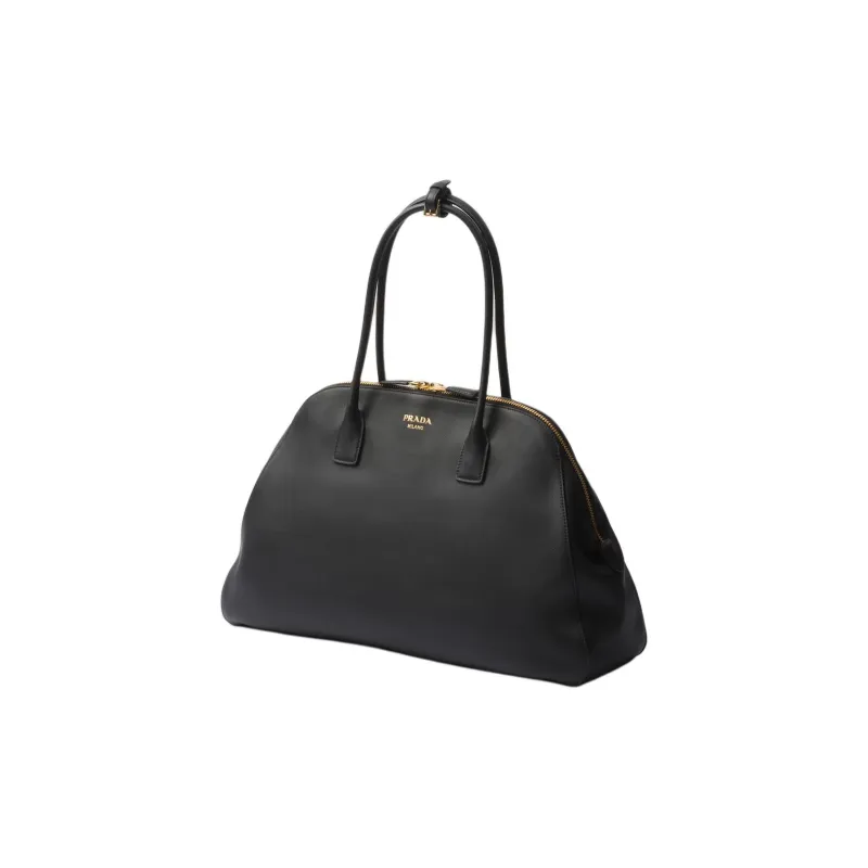 PRADA Leather Tote Bag Shopping Bag Shoulder Bag Handbag Large Size Women's Black-1