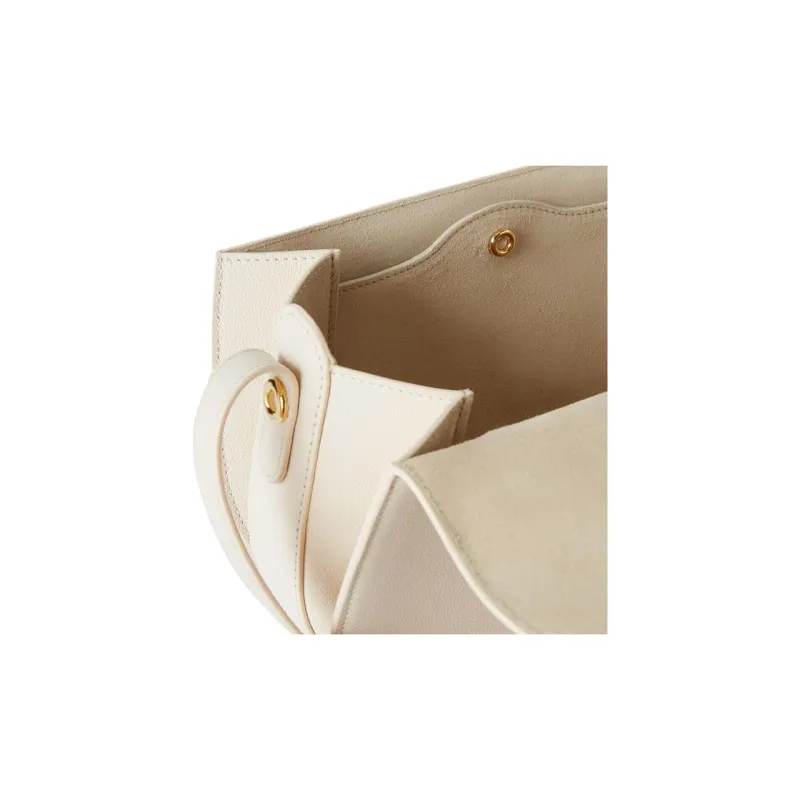 Loro Piana Calfskin Handbag, Shoulder Bag, Crossbody Bag Trumpets Women's Lotus Root White-4