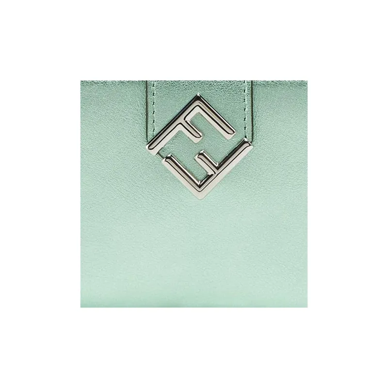 FENDI FF Diamonds Series Layered Leather Wallet Women's Light Green-4