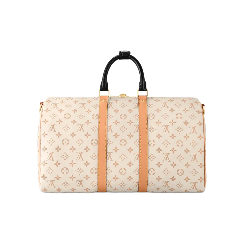 LOUIS VUITTON Keepall Coated Canvas Cow Leather Patchwork Trim Handbag Shoulder Bag Crossbody Bag Travel Bag Women's-2