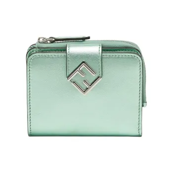 FENDI FF Diamonds Series Layered Leather Wallet Women's Light Green
