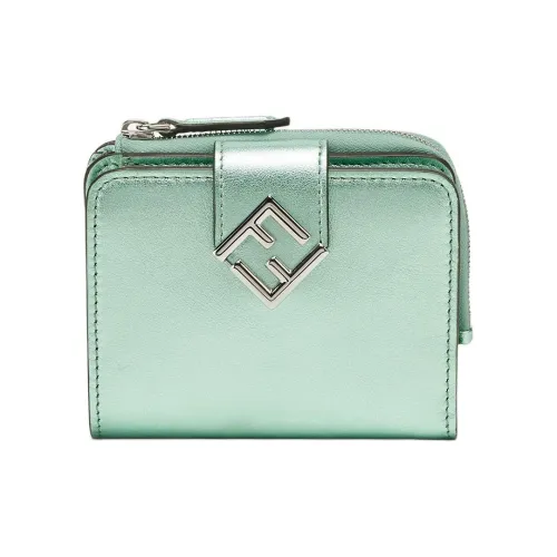 FENDI FF Diamonds Series Layered Leather Wallet Women's Light Green