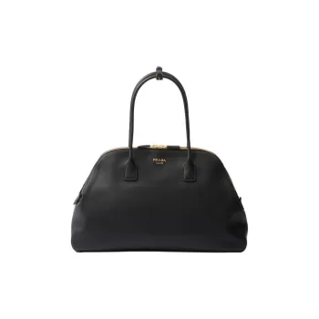 PRADA Leather Tote Bag Shopping Bag Shoulder Bag Handbag Large Size Women's Black