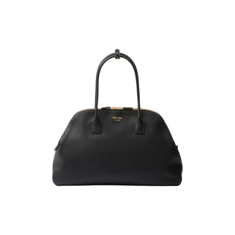 PRADA Leather Tote Bag Shopping Bag Shoulder Bag Handbag Large Size Women's Black-0