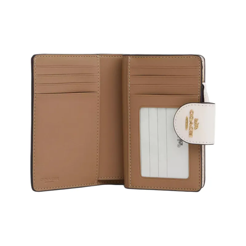 COACH Corner Zip Canvas With Leather Wallet Mini Women's Gold & Light Khaki & Chalk-1