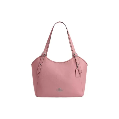 COACH Zip Shoulder Bag Pebbled Leather Tote Bag Shopping Bag Handbag Shoulder Bag Large Size Women's Pink