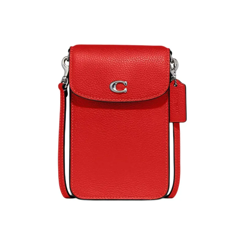 COACH Leather Cell Phone Pouch, Shoulder Bag, Crossbody Bag Mini Women's Red-0