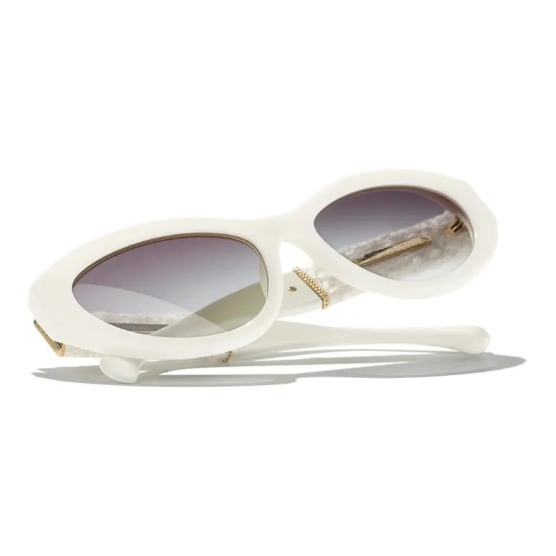 CHANEL Acetate Irregular Shape Sunglasses Unisex White-3